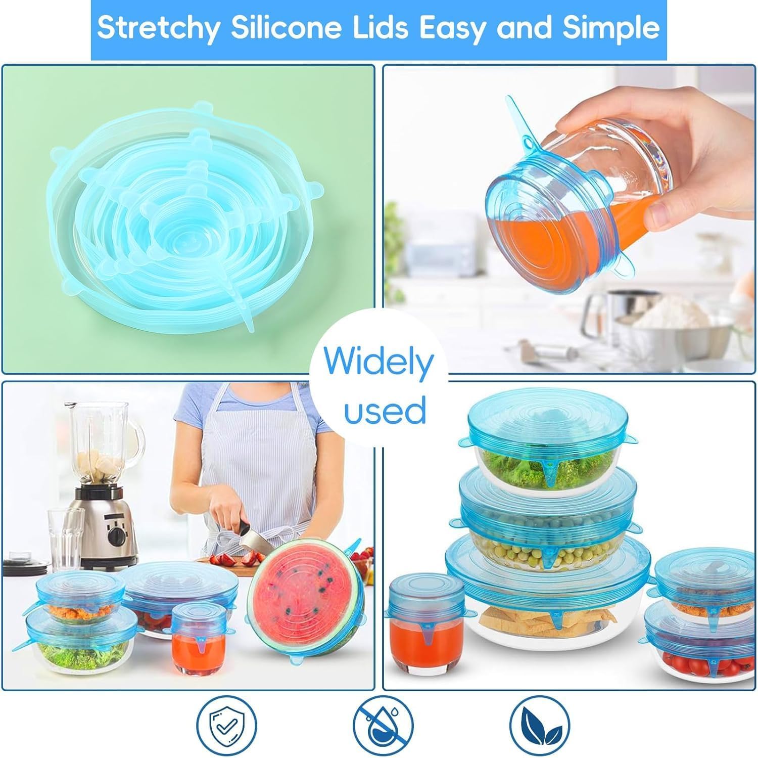 Silicone Stretch Lids, Multi Size Reusable Silicone Lids Food And Bowl Covers